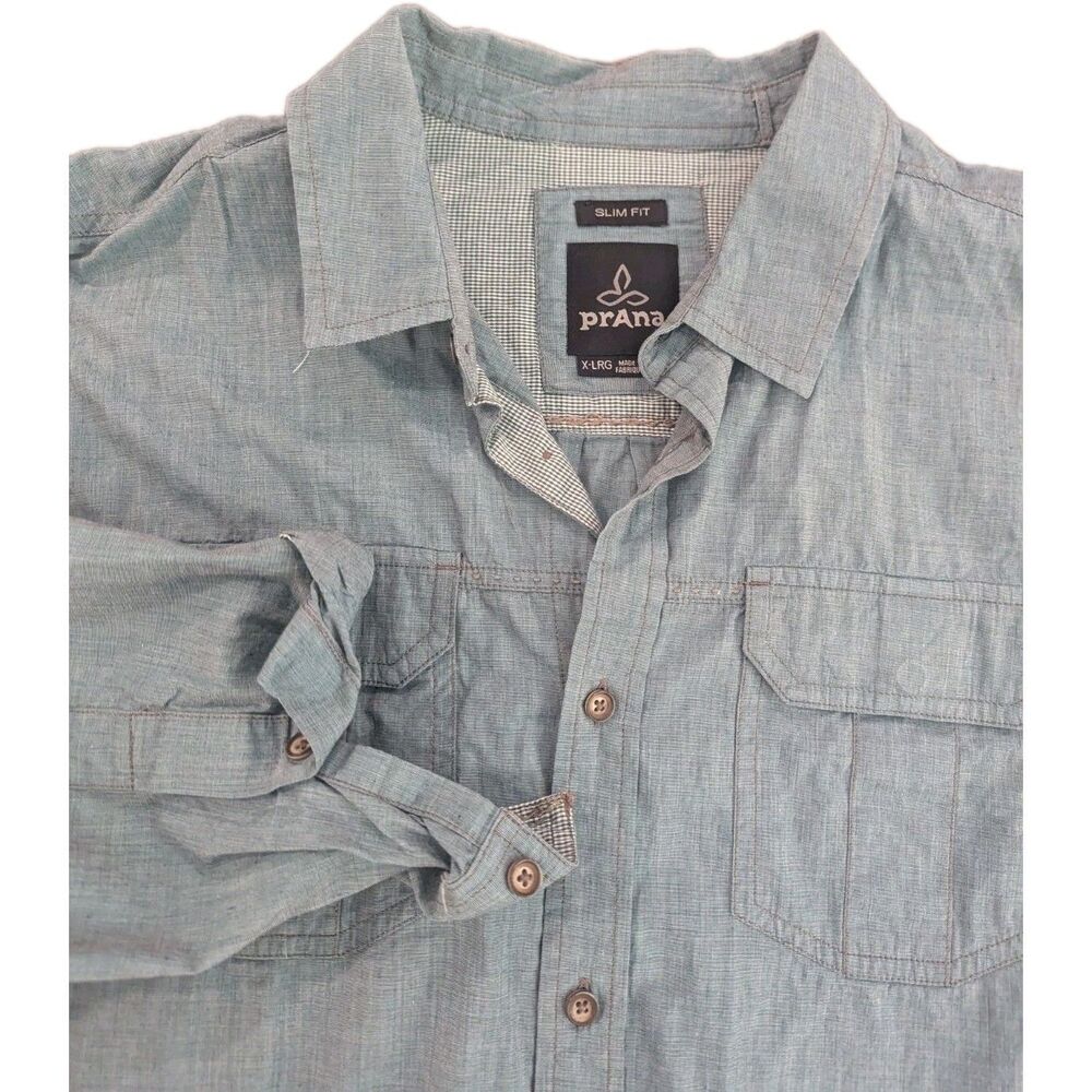 prAna Shirt Mens XL Light Blue Fit Long Sleeve‎ Button Up Pockets